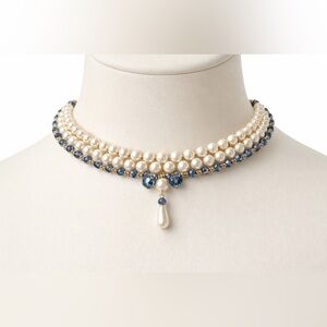 ✨ Faux Pearl & Blue Crystal Choker Necklace ✨